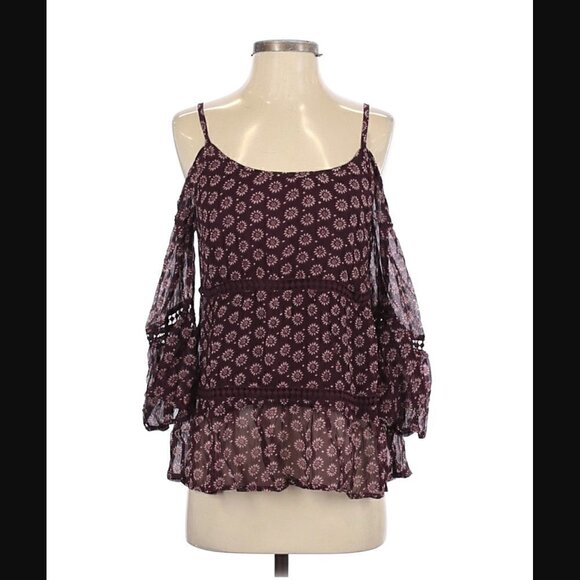 Lucky Brand Blouse XS NWT Printed Cold Shoulder Bohemian Peasant Summer Crochet - Picture 3 of 11